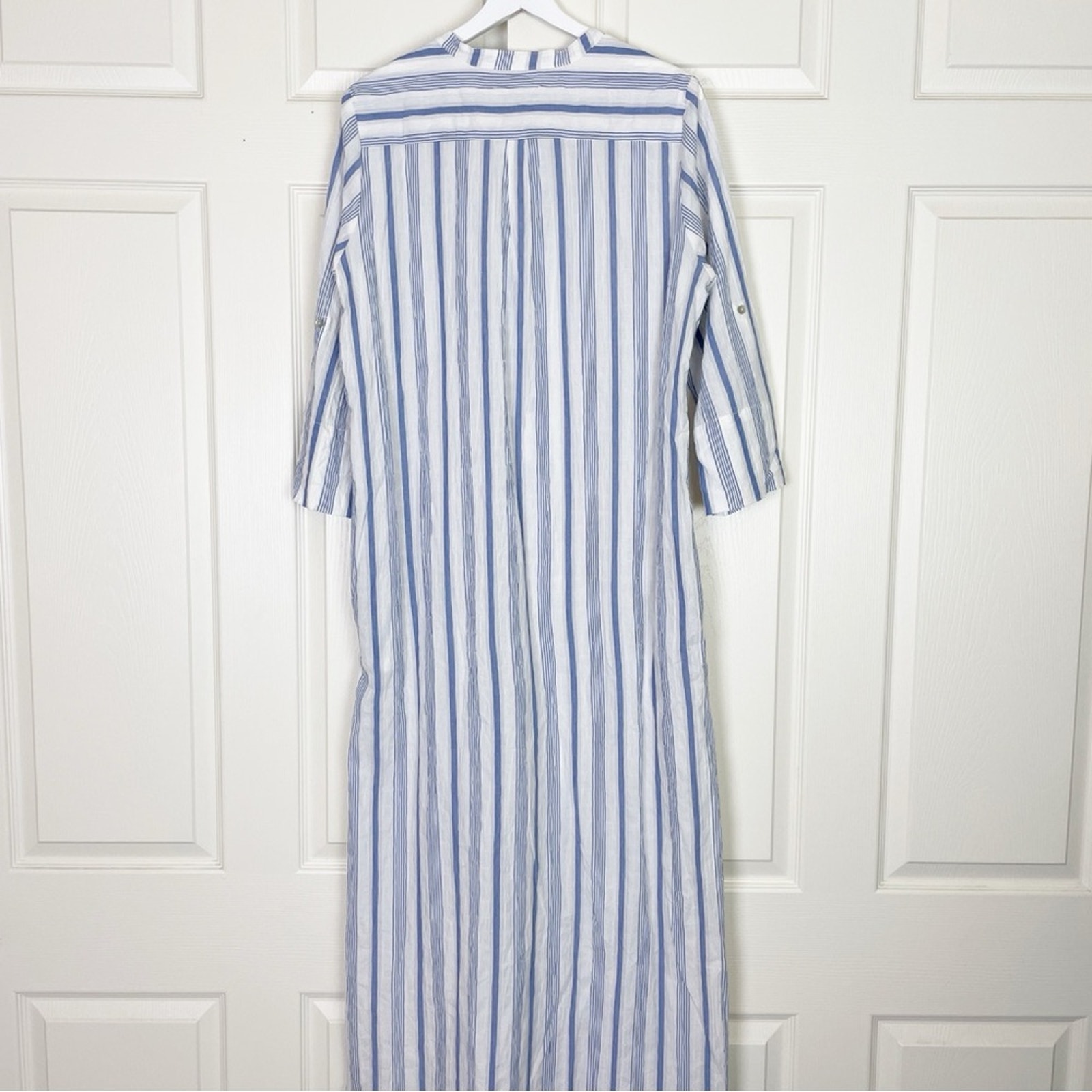 Everyday Ritual Tracey Blueberry Stripe Caftan Maxi Dress Crinkle Cotton Nwt Szl — image 6 of 8